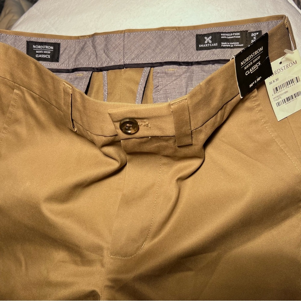 Mens Nordstrom Classics Taupe Wrinkle-Free Cotton Pants 30Wx30L - nwt